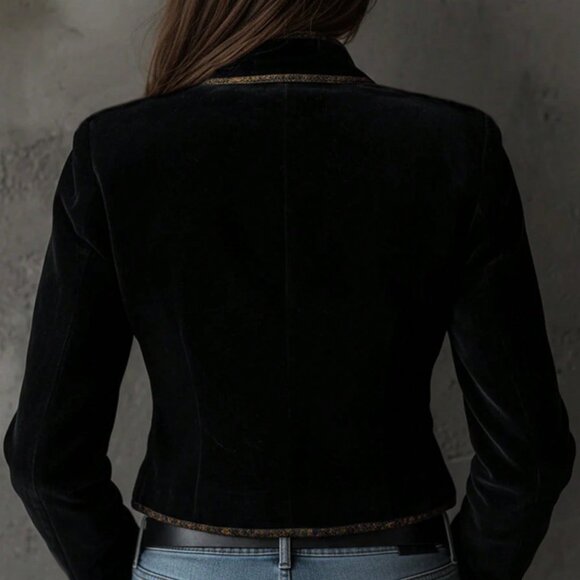 Black Casual Women's Double-Breasted Blazer Vacation - Picture 2 of 4